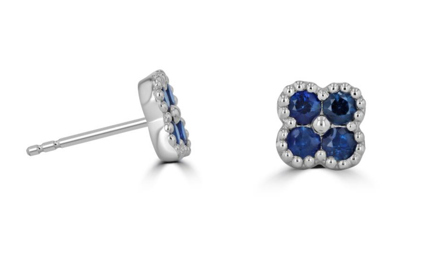 Sapphire Stud Earrings with Beaded Detail Edge