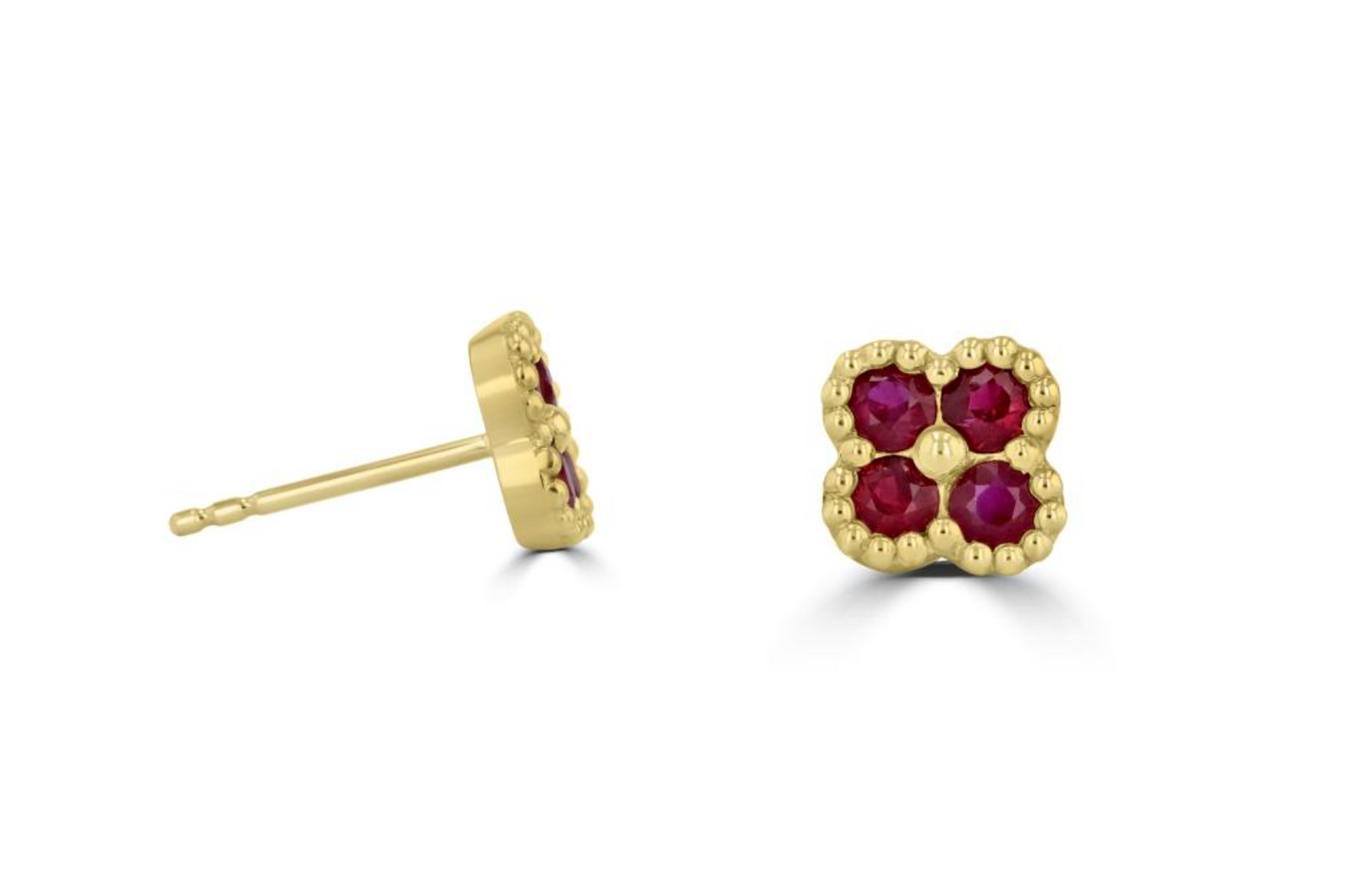 Ruby Stud Earrings with Beaded Detail Edge