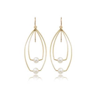 Load image into Gallery viewer, Double Marquise Shaped Pearl Drop Earrings
