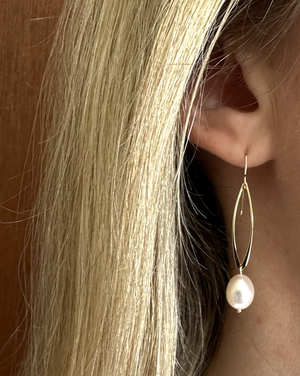 Oval Link Pearl Drop Earrings