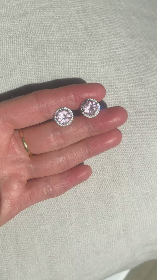 Load and play video in Gallery viewer, Morganite and Diamond Stud Earrings
