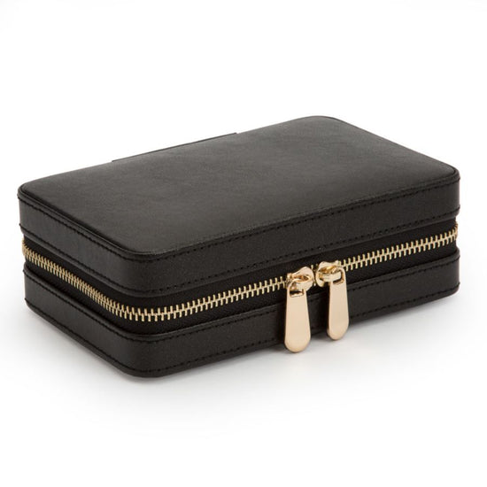 Load image into Gallery viewer, Black Leather Medium Travel Jewelry Zip Case
