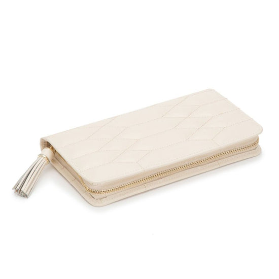 Load image into Gallery viewer, Ivory Leather Travel Jewelry Zip Portfolio Case
