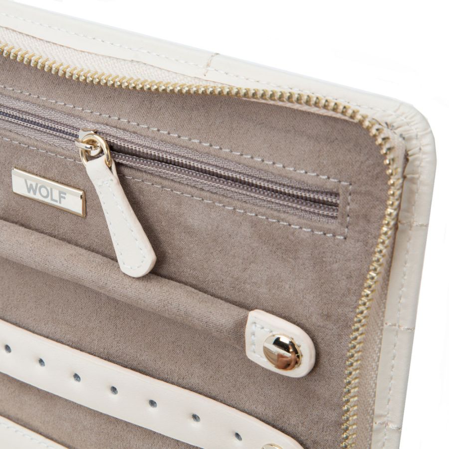 Load image into Gallery viewer, Ivory Leather Travel Jewelry Zip Portfolio Case
