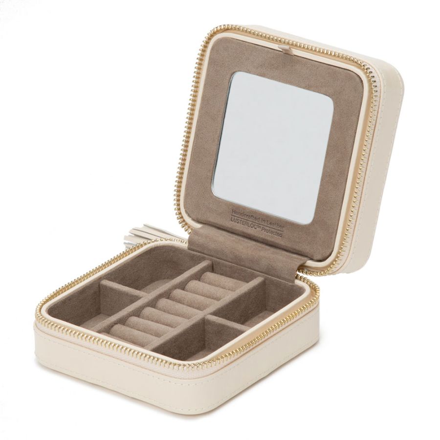 Load image into Gallery viewer, Ivory Leather Travel Jewelry Zip Case
