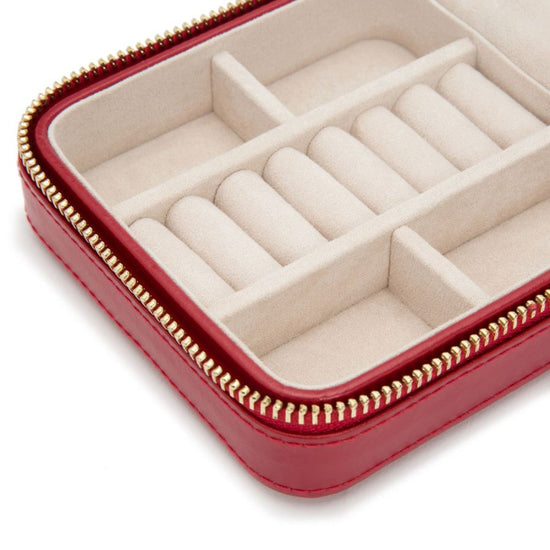 Red Leather Travel Jewelry Zip Case
