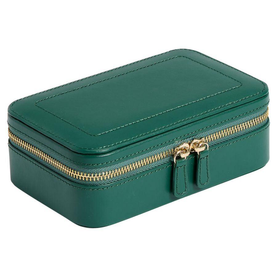 Emerald Green Leather Travel Jewelry Zip Case