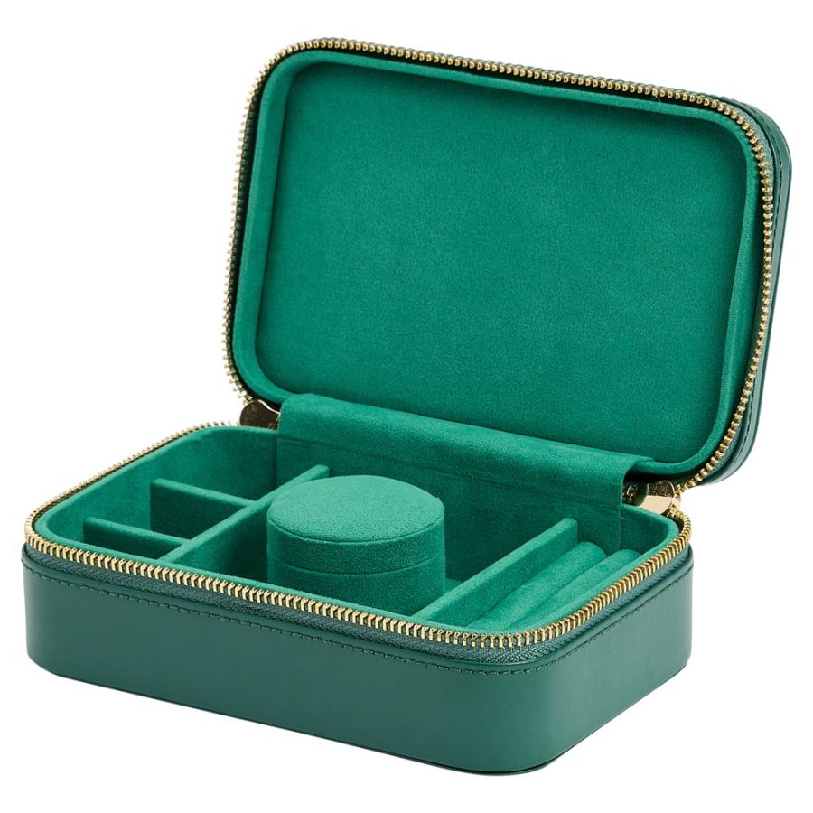 Emerald Green Leather Travel Jewelry Zip Case