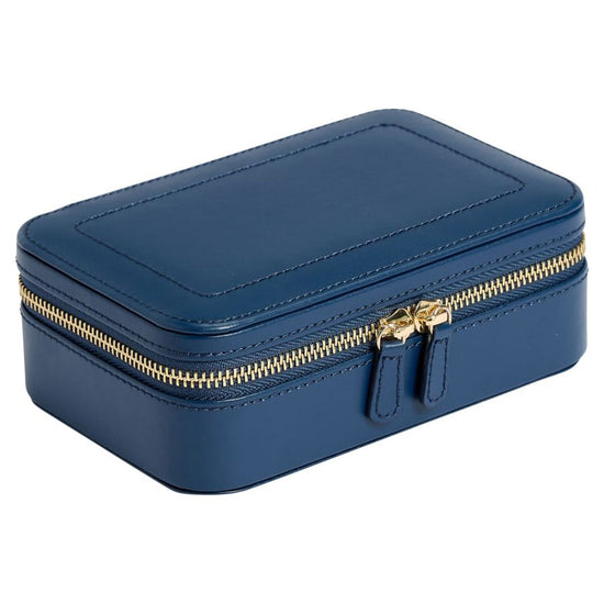 Load image into Gallery viewer, Sapphire Blue Leather Travel Jewelry Zip Case
