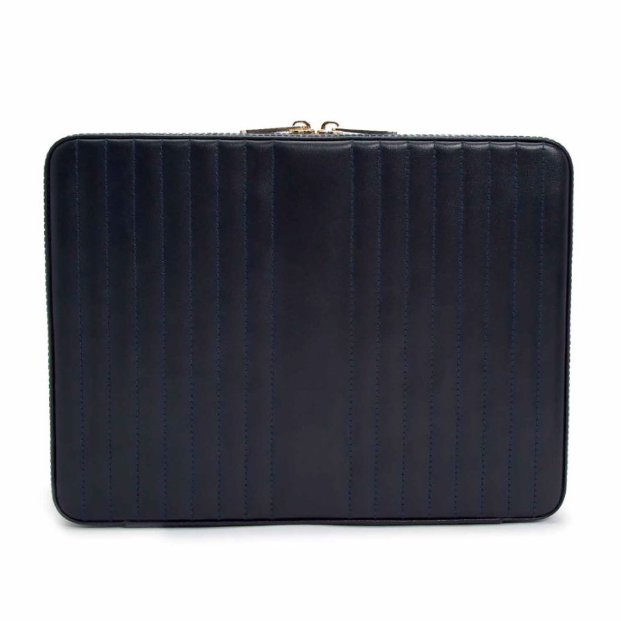 Load image into Gallery viewer, Navy Leather Large Travel Jewelry Case
