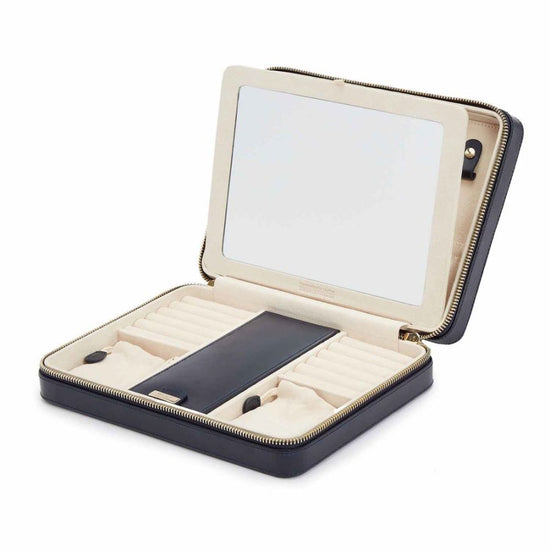Load image into Gallery viewer, Navy Leather Large Travel Jewelry Case
