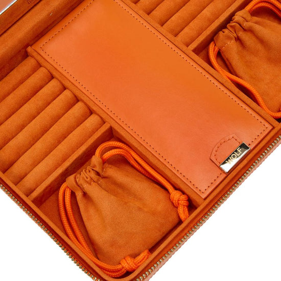 Orange Large Leather Travel Jewelry Case