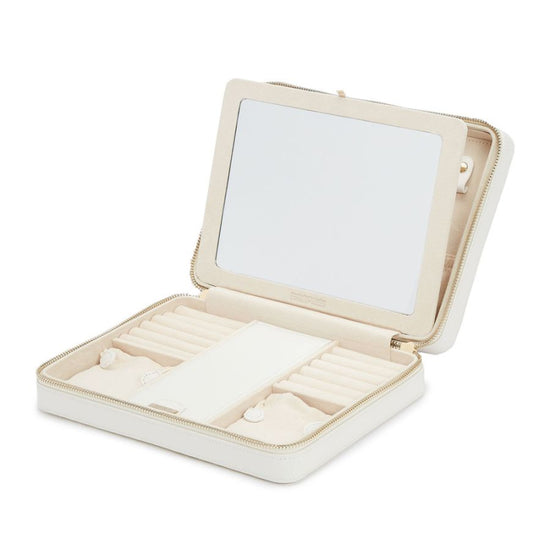 White Leather Large Travel Jewelry Case