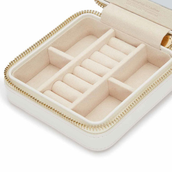 Load image into Gallery viewer, White Leather Travel Jewelry Zip Case

