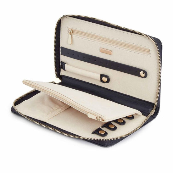 Load image into Gallery viewer, Navy Leather Travel Jewelry Zip Portfolio Case
