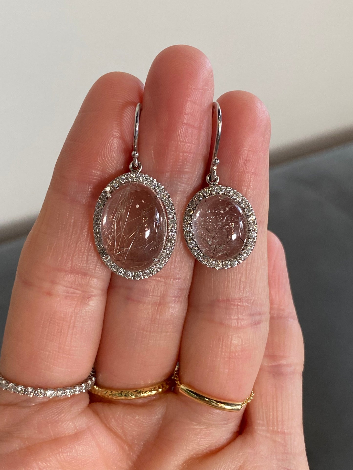 Diamond and Rutilated Quartz Drop Earrings - Medium