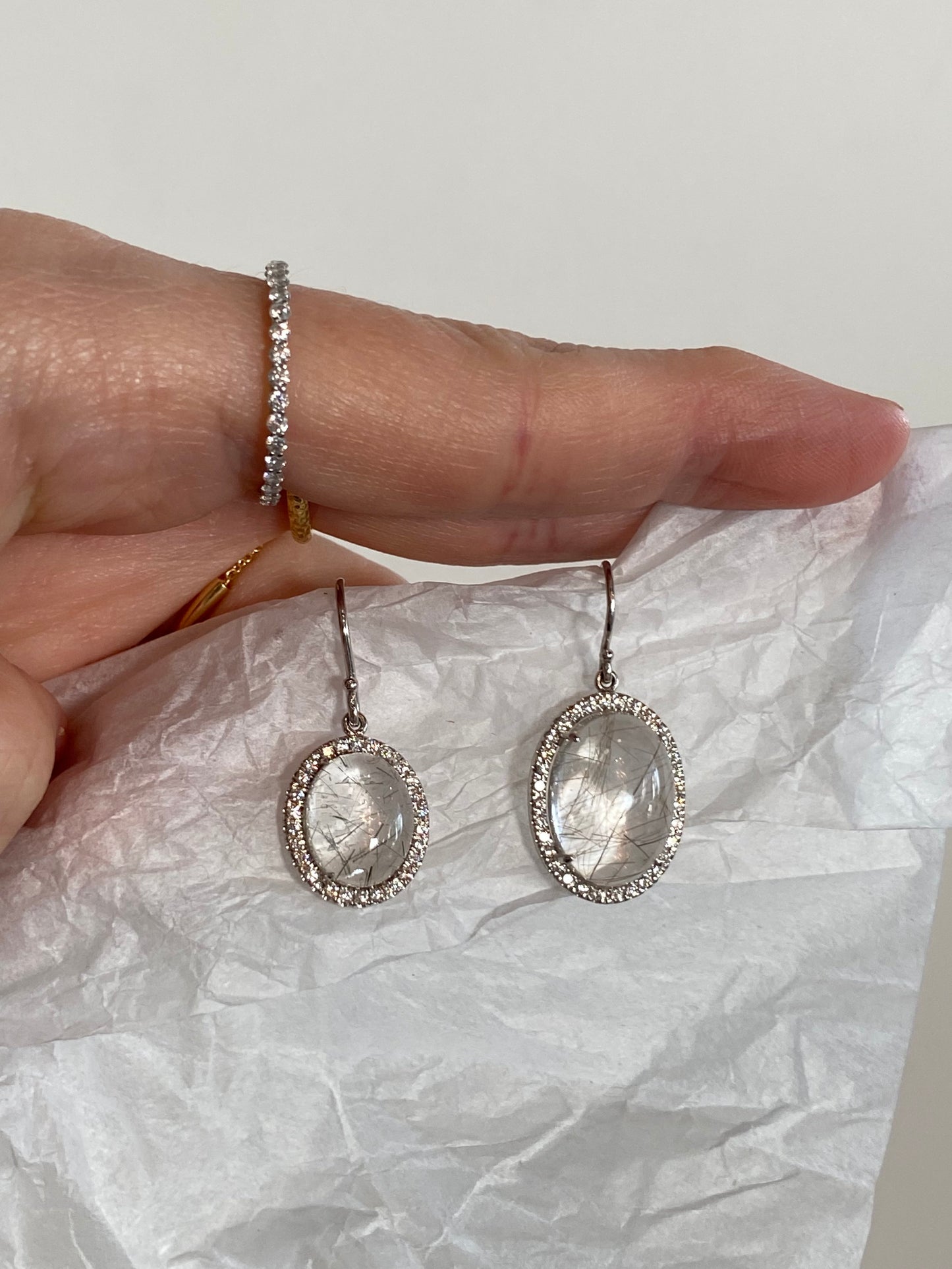 Diamond and Rutilated Quartz Drop Earrings - Small