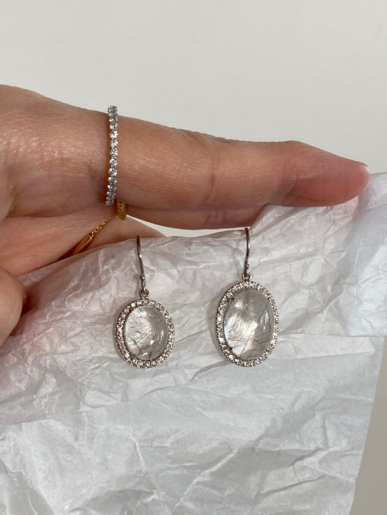 Diamond and Rutilated Quartz Drop Earrings - Medium