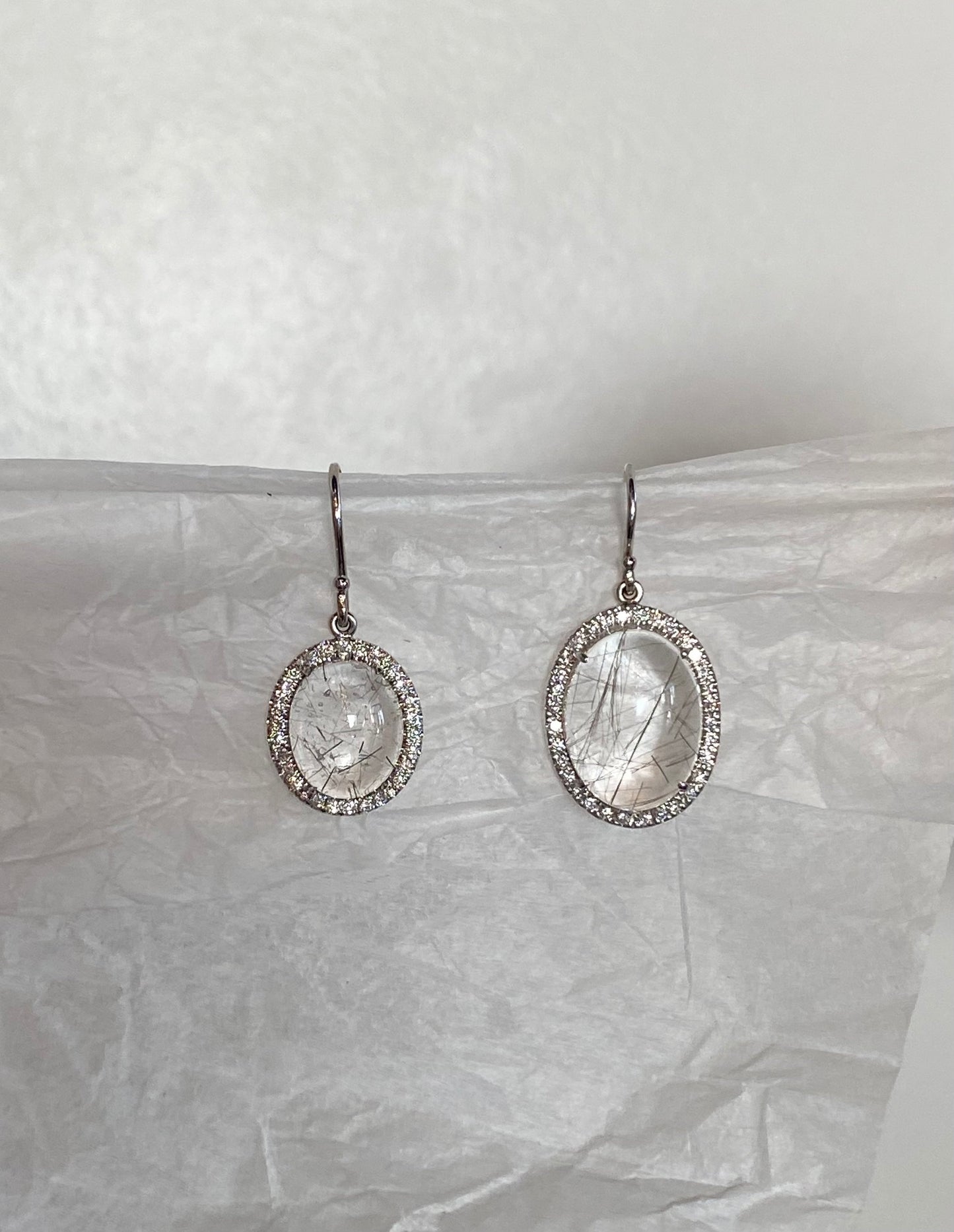 Diamond and Rutilated Quartz Drop Earrings - Small