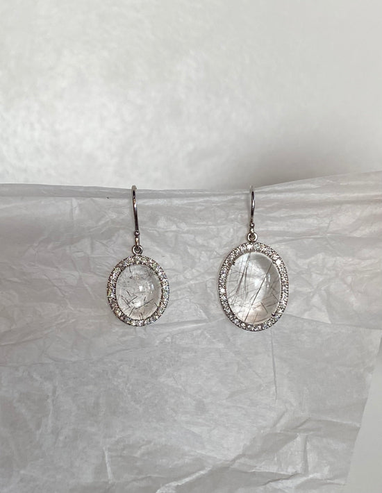 Diamond and Rutilated Quartz Drop Earrings - Small