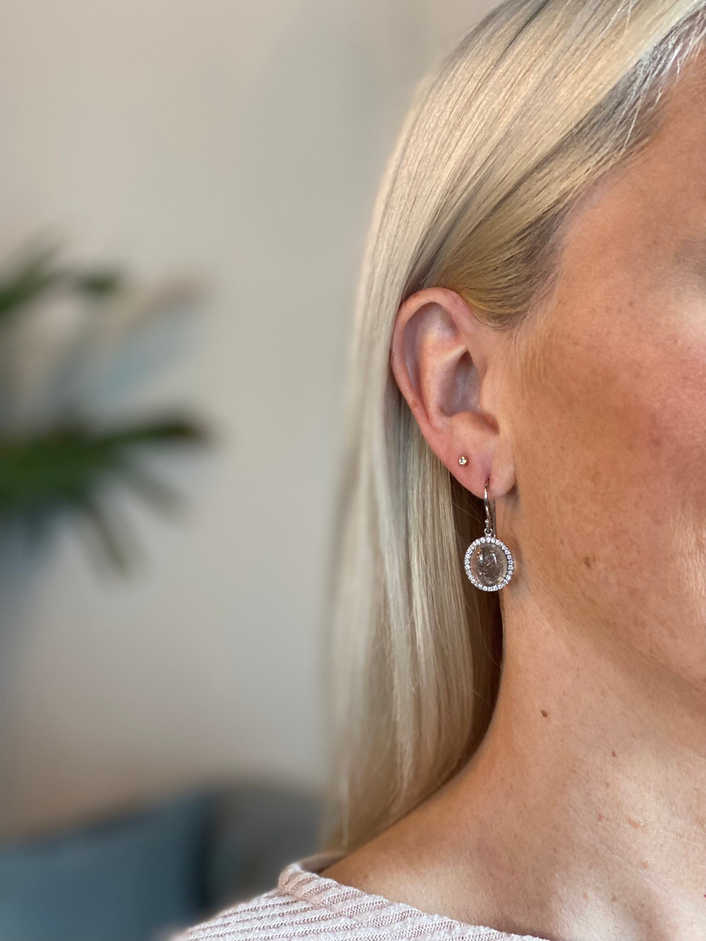 Diamond and Rutilated Quartz Drop Earrings - Small