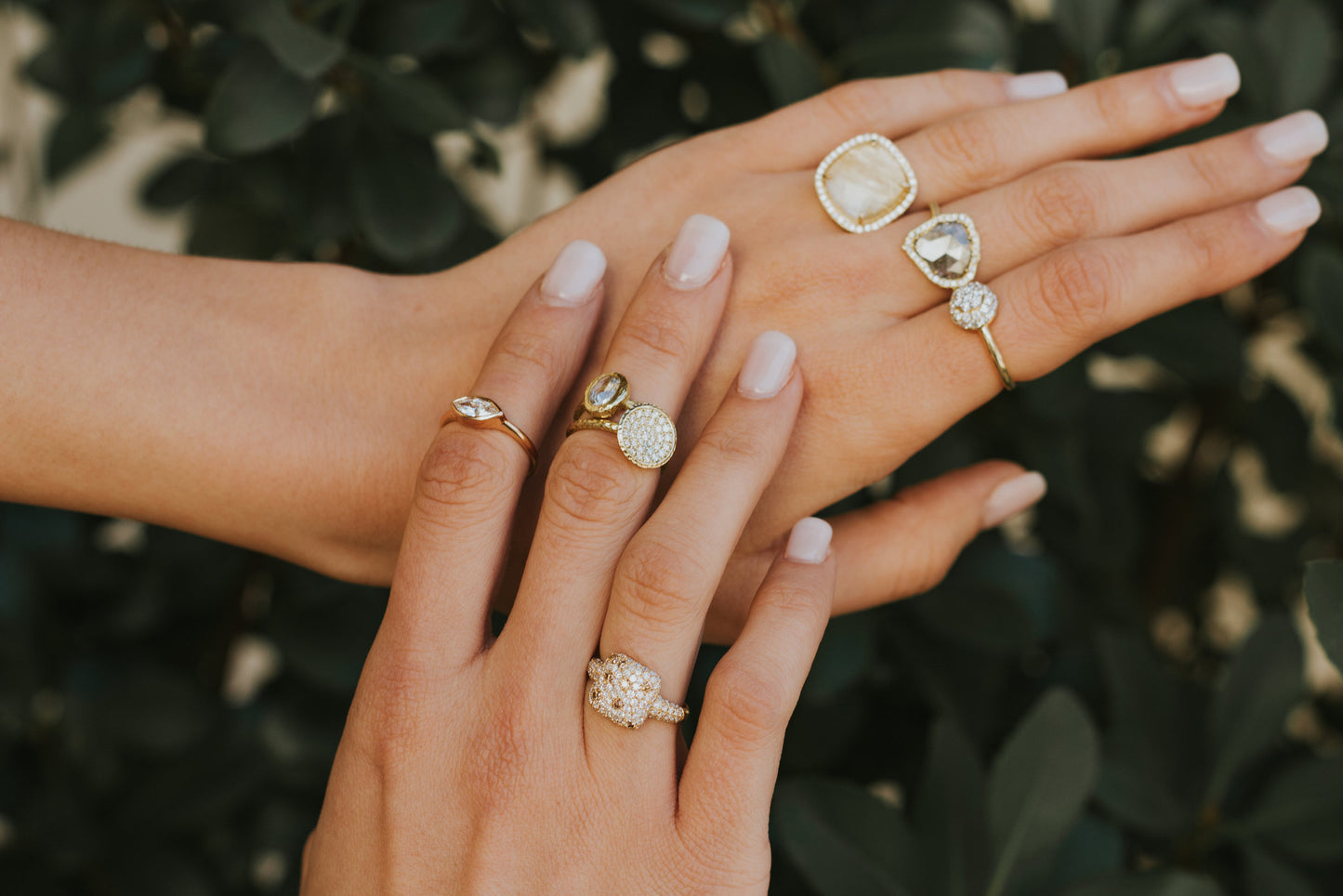Champagne and White Diamond Ring in 14k Yellow Gold