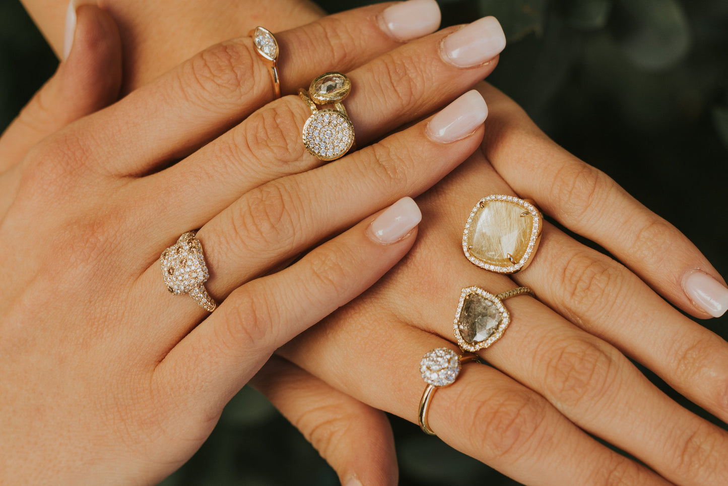 Champagne and White Diamond Ring in 14k Yellow Gold