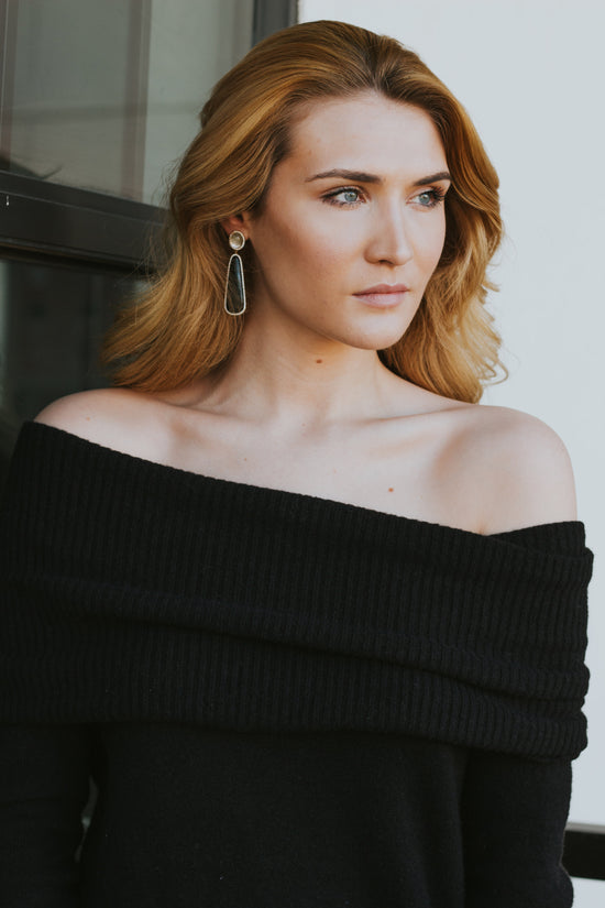 Diamonds, Black Onyx, and Rutilated Quartz Drop Earrings
