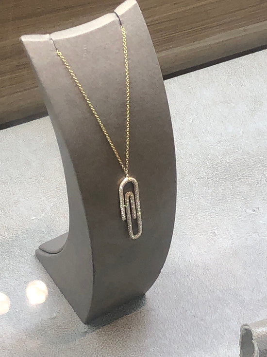 Paperclip shape diamond necklace in 18k yellow gold