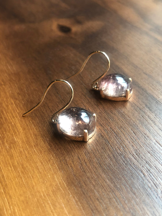 Pink Tourmaline Cabochon Drop Earrings in Rose Gold