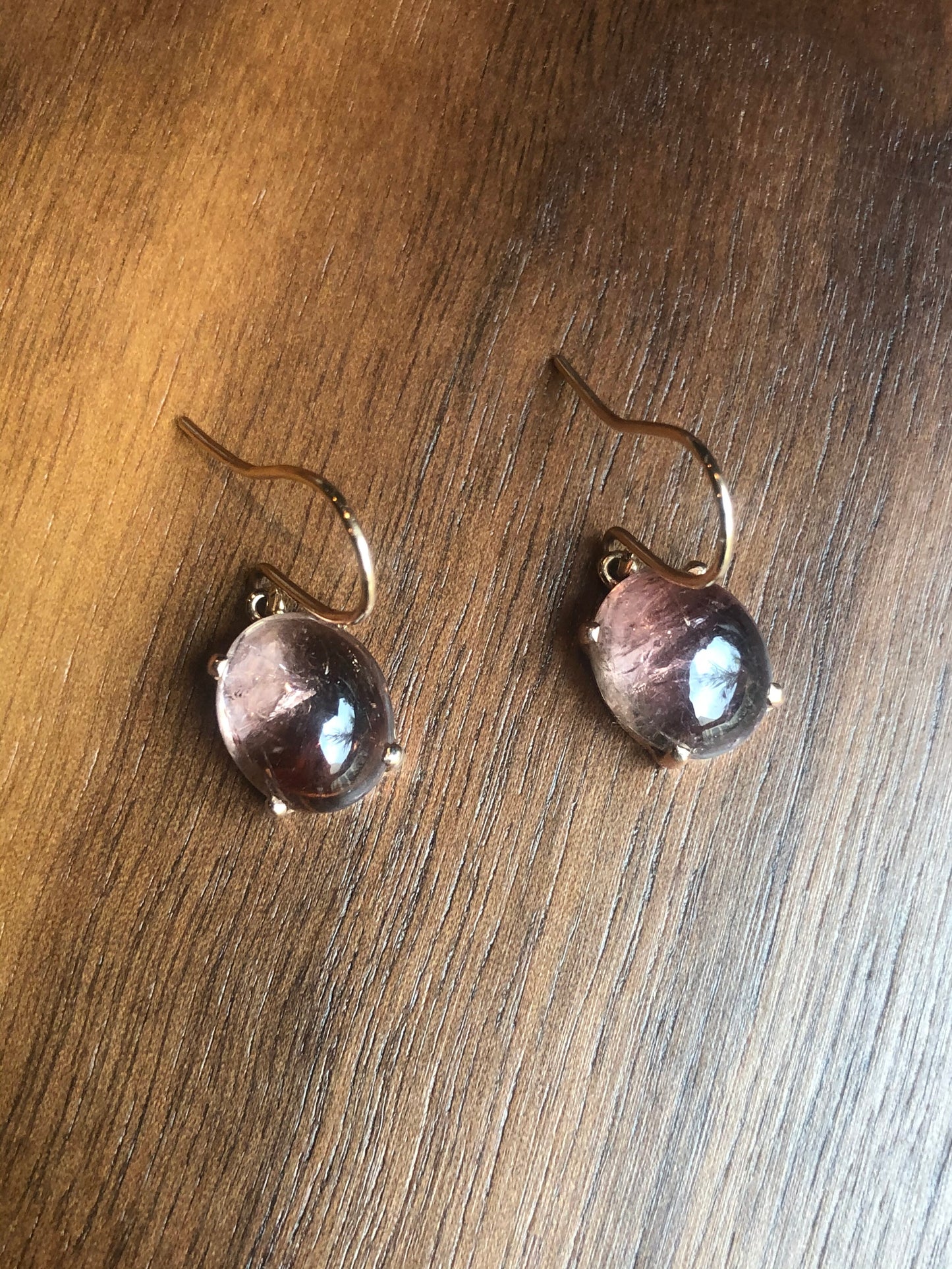 Pink Tourmaline Cabochon Drop Earrings in Rose Gold