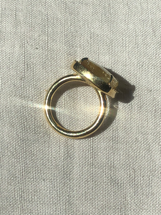 Rutilated Quartz Cabochon and Diamond Ring in 18k Yellow Gold