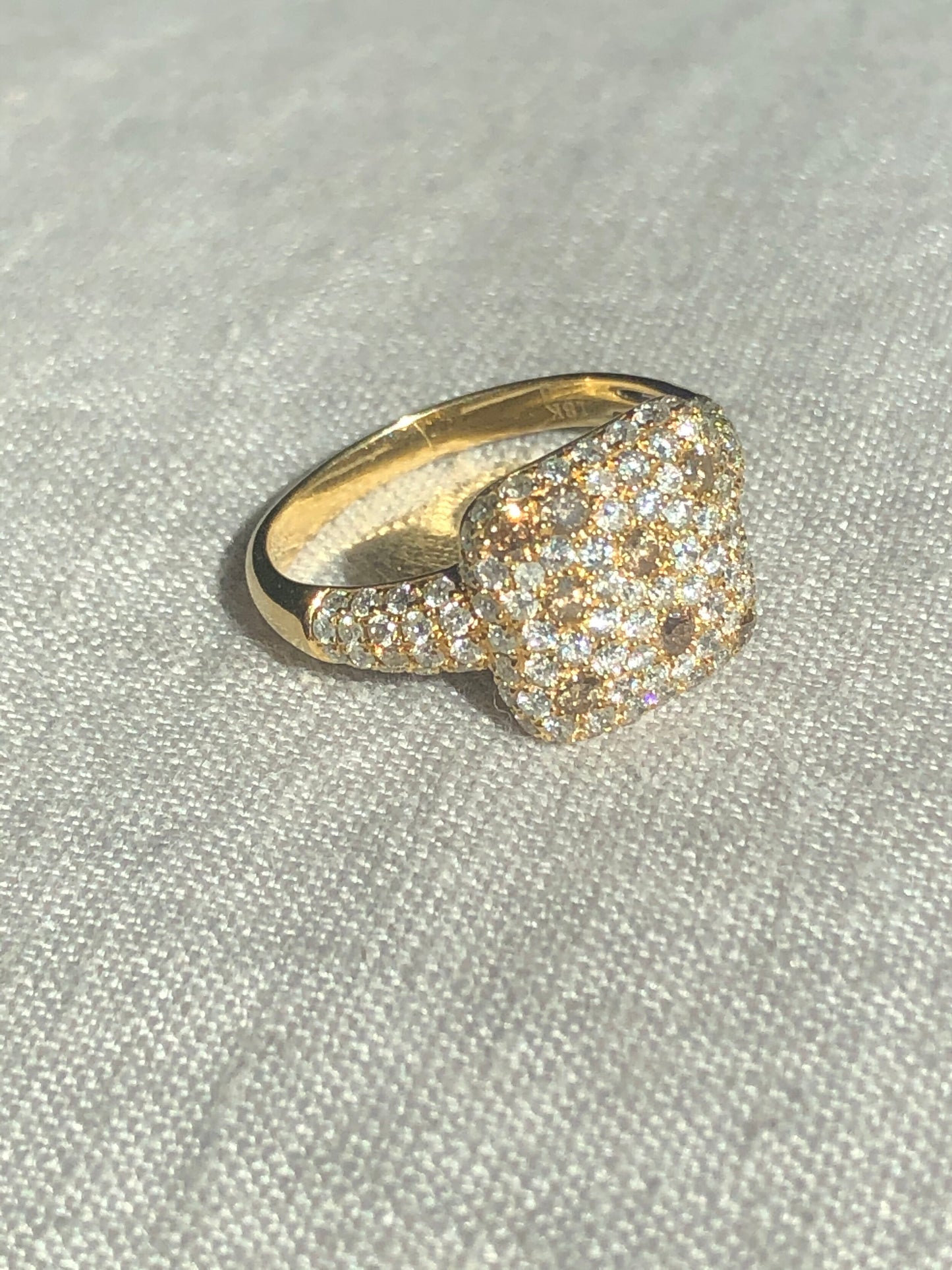 Champagne and White Diamond Ring in 14k Yellow Gold