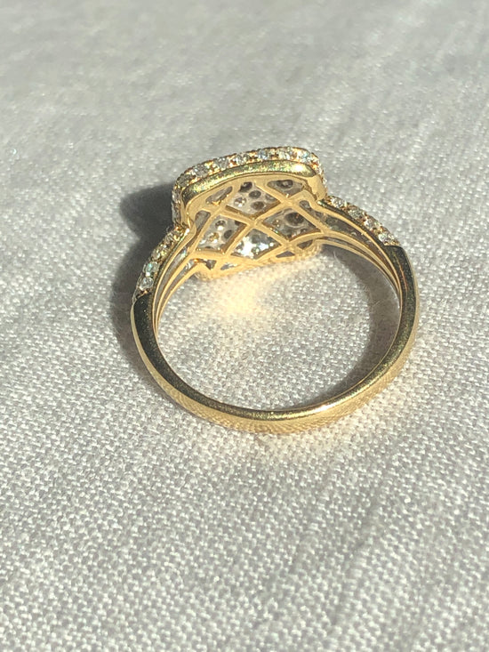 Champagne and White Diamond Ring in 14k Yellow Gold