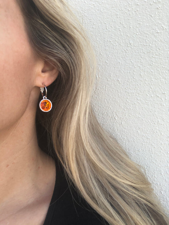 Orange Lever Back Earrings in White