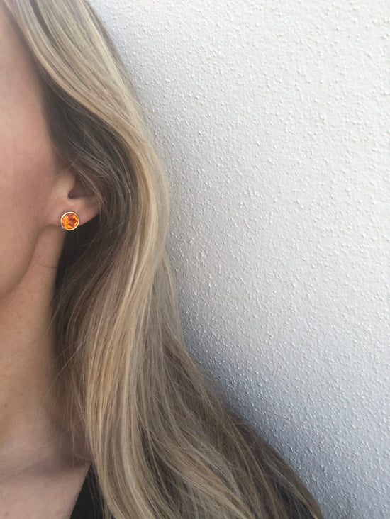 Orange Stud Earrings in Yellow Setting