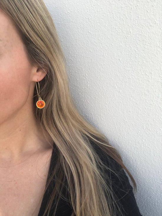 Orange Drop Earrings in Yellow Setting