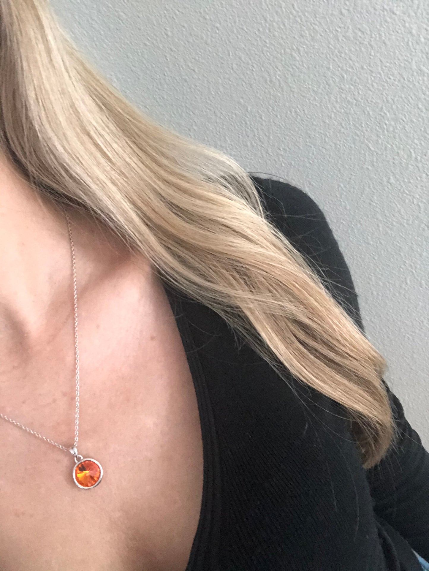 Load image into Gallery viewer, Orange Necklace in White Setting
