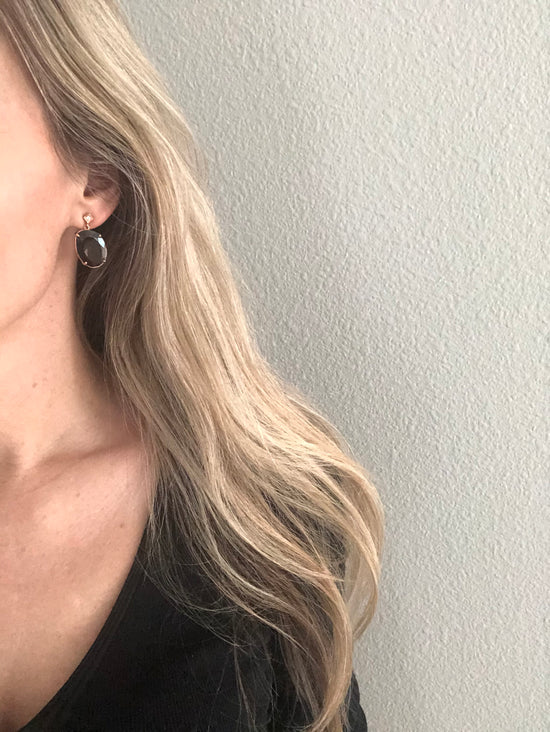 Diamond and Smoky Quartz Rose Gold Drop Earrings
