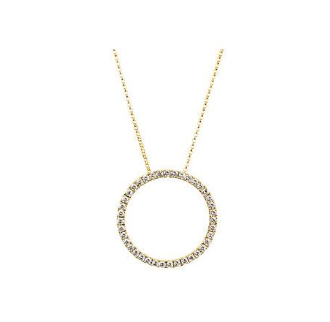 Diamond Circle Pendant 14K Yellow Gold Necklace