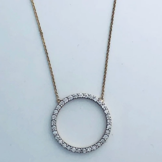 Load image into Gallery viewer, Diamond Circle Pendant 14K Yellow Gold Necklace
