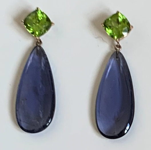 Load image into Gallery viewer, Peridot and Iolite Drop Earrings
