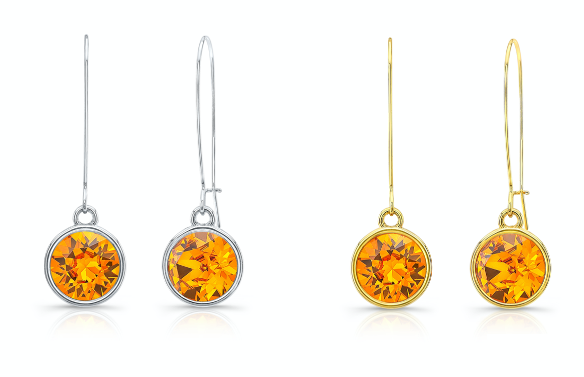 Orange Drop Earrings in White Setting
