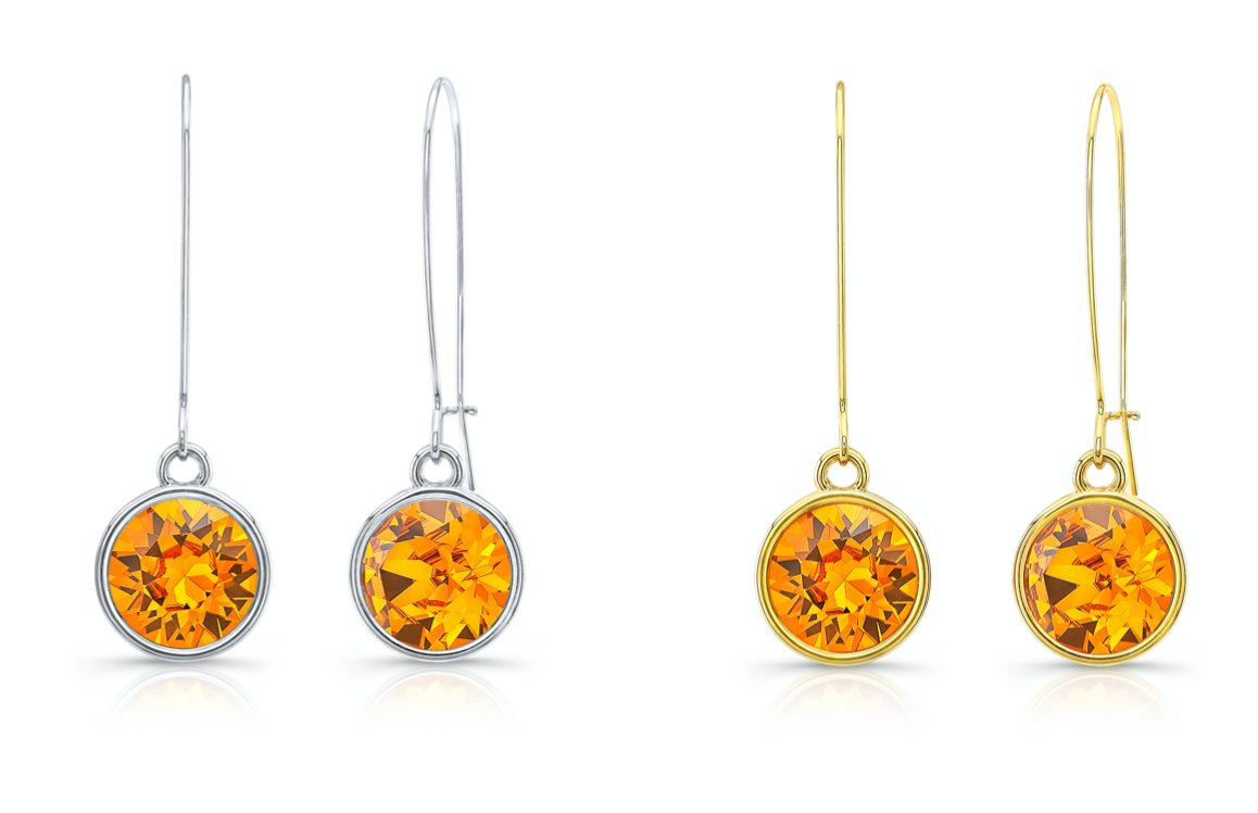 Load image into Gallery viewer, Orange Drop Earrings in Yellow Setting
