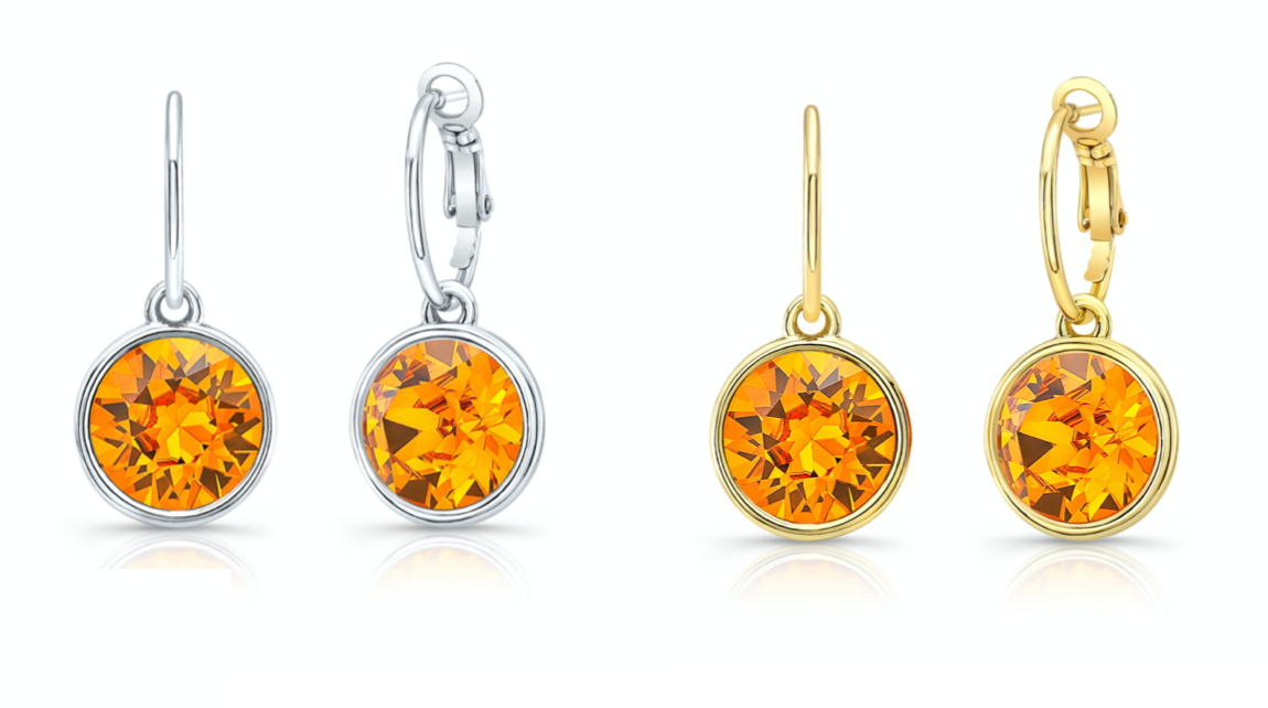 Orange Lever Back Earrings in White