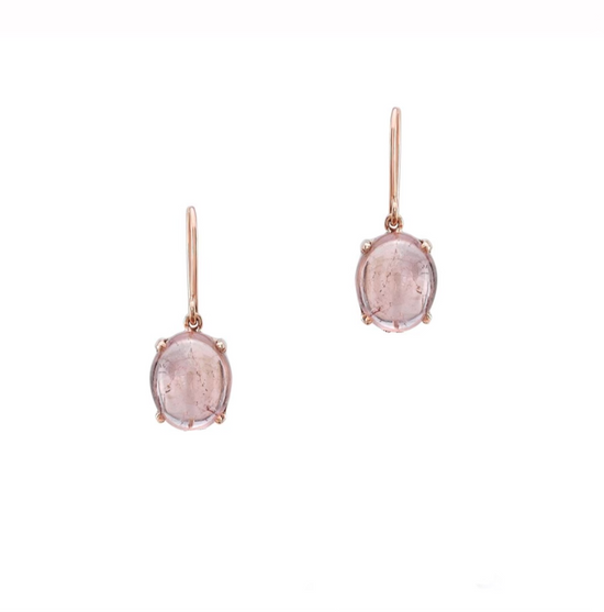 Load image into Gallery viewer, Pink Tourmaline Cabochon Drop Earrings in Rose Gold
