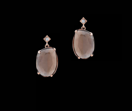 Diamond and Smoky Quartz Rose Gold Drop Earrings