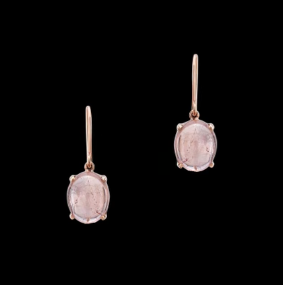 Pink Tourmaline Cabochon Drop Earrings in Rose Gold