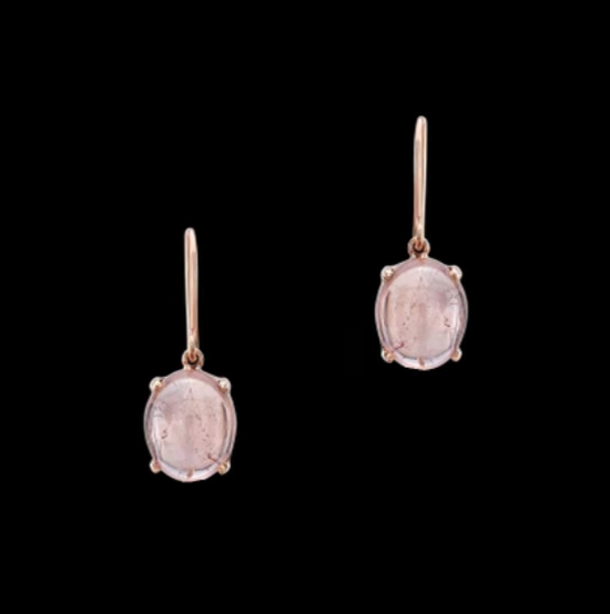 Pink Tourmaline Cabochon Drop Earrings in Rose Gold