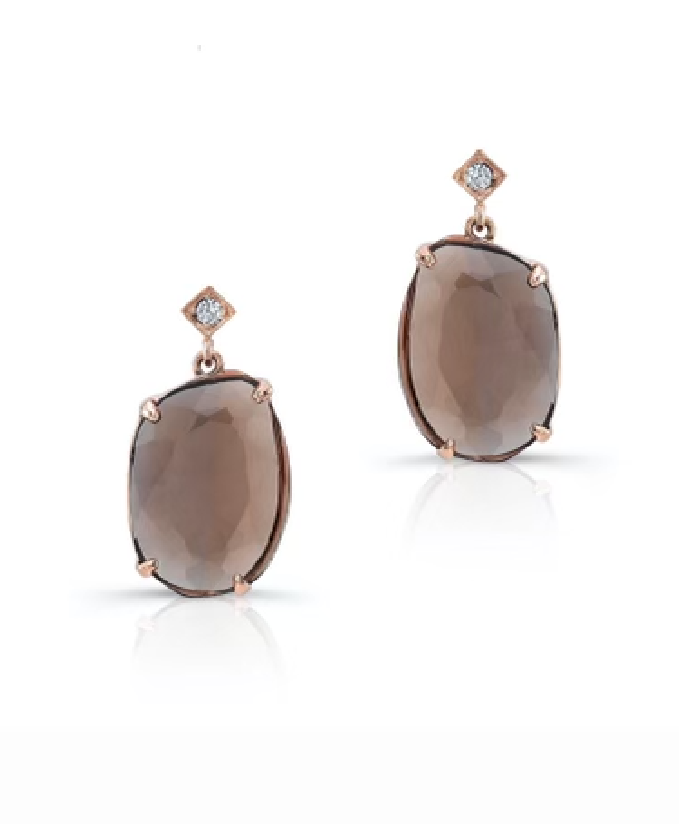 Diamond and Smoky Quartz Rose Gold Drop Earrings